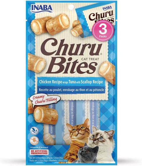 Inaba Cat Churu Bites for Cats Chicken, Tuna & Scallop 3x1.05oz