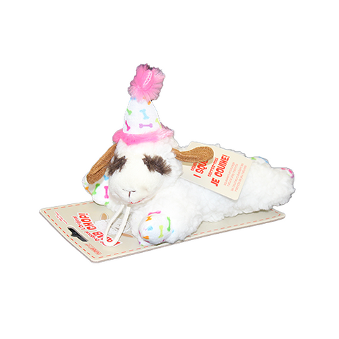 MULTIPET Lamb Chop with Birthday Hat Dog Toy - Assorted Colour