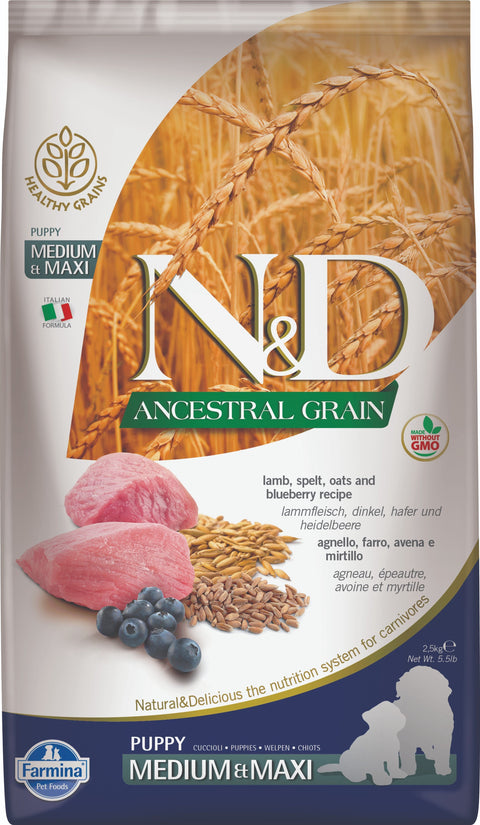 Farmina N&D Ancestral Grain Lamb & Blueberry Med/Maxi Puppy Food - 2.5kg
