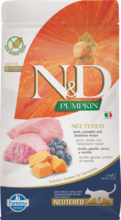 Farmina N&D Pumpkin Lamb & Blueberry Adult Neutered Cat Food - 1.5kg