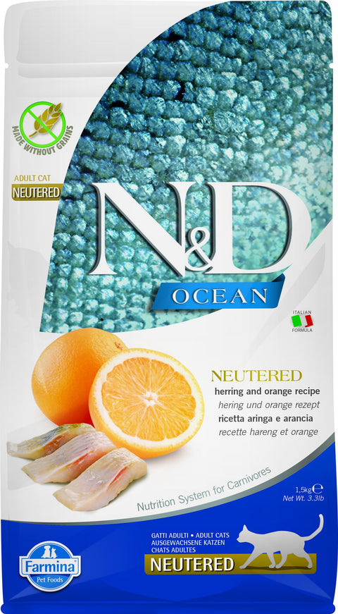 Farmina N&D Ocean Herring & Orange Neutered Cat Food - 1.5kg