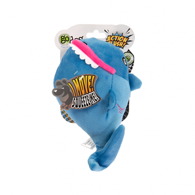 goDog Action Plush - Blue Shark with Chew Guard Technology - Animated Squeaker Dog Toy